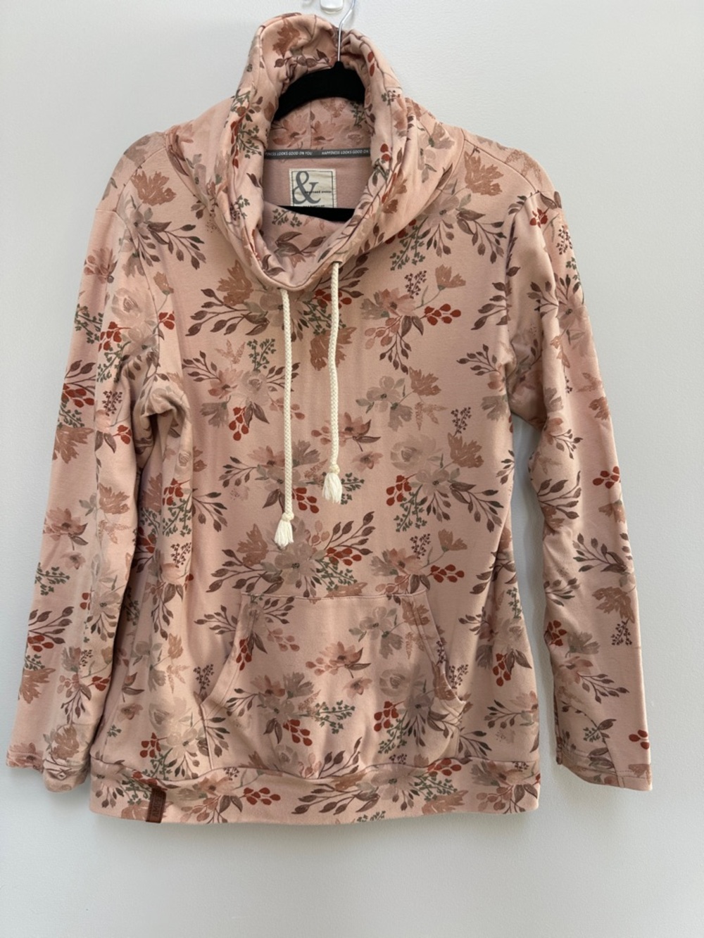 AMPERSAND AVE Blush Floral Cowl-Neck Pullover Hoodie